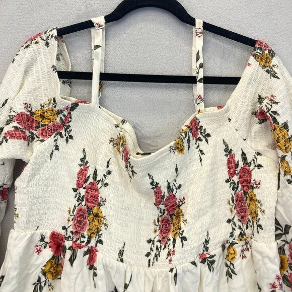 Torrid Size 3 Smocked Floral Off the Shoulder Top 3X Colorful 3/4 Sleeve Boho - Picture 3 of 10
